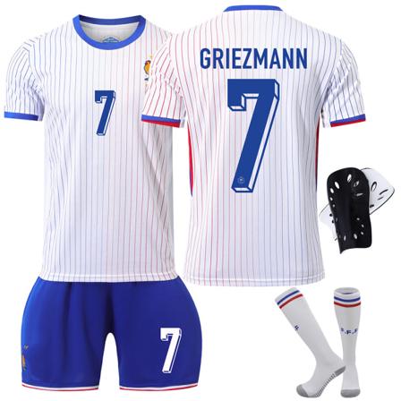 Frankrig 2024 trøje fodboldtrøje europæisk cuppean cup udgave hjem børn voksen sæt nr. 7 GRIEZMANN With socks+protective gear S