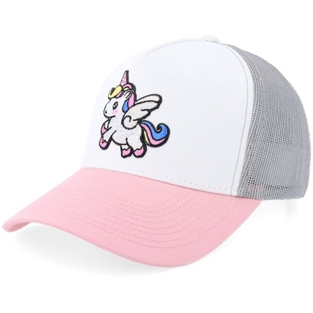 Unicorns - Pink trucker Kasket - Unicorn Patch White/Light Grey/Light Pink A-frame Trucker @ Hatstore