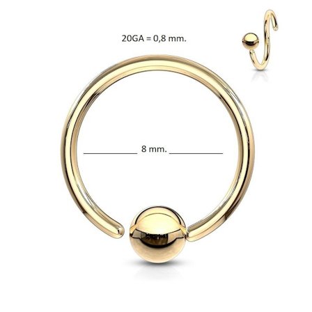 Flexibel BCR ring i IP Guldpläterad 316L stål 20GA-8mm Ø