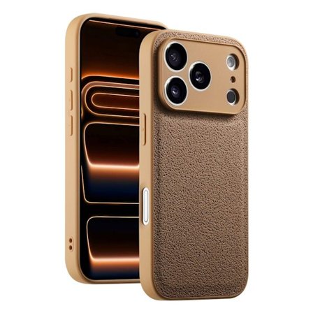 Kompatibel med iPhone 17 PRO retro måne krater mønster telefoncover, læder anti-drop telefoncover, læder mønster telefoncover (khaki farve)