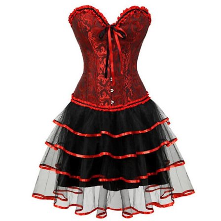 Gothic Burlesque Corset Bustier and Skirt Set Plus Size Halloween Costumes Overbust Corselet Dresses Party Floral Fashion Sexy