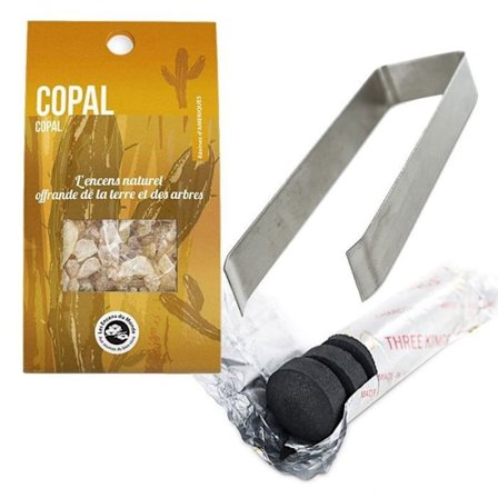 Poltettava kopaalihartsi + pihdit ja hiilen tela