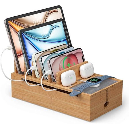 2025 Siste Modell Bambus Ladestativ, Tre Ladeboks for Mobil