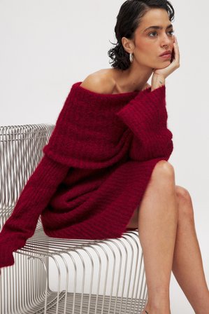 Léanne Ansar x NA-KD Knitted Off Shoulder Mini Dress - Julekjoler - Rød - S