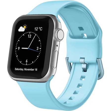 Apple Watch-armband i mjukt silikon, sportarmband, ersättningsarmband, lämpligt för hela Iwatch-serien (ljusblå 42/44/45 mm)