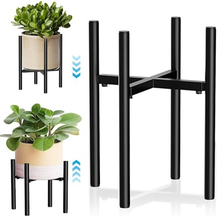 Justerbart blomsterstativ, metal, sort, til indendørs og udendørs brug, til blomsterpotter fra 20 til 35 cm