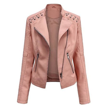 Naisten nahkatakki, rento vetoketjullinen