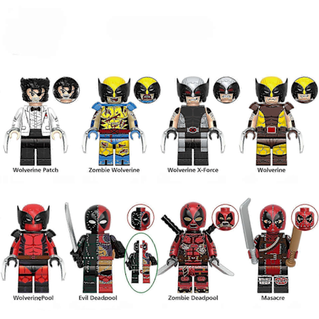 Deadpool & Wolverine Minifigur av Doll 8 stk (FMY)