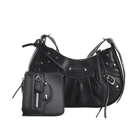 PU-lädernit dubbad axelväska Designer Crossbody-väska