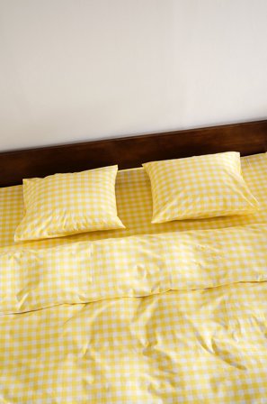 Jotex - Dynetrekksett Dobbeltseng Økologisk Sitrongul/naturhvit - LAUREN - Kjøp Dobbeltseng hos Jotex