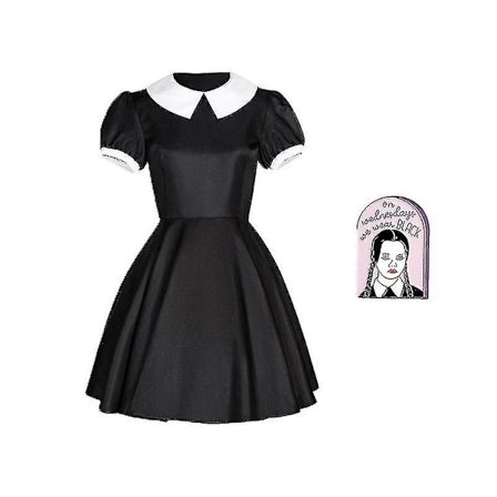 Wednesday Adams Kostume Sæt Kortærmet Kjole Broche Outfits Til Kvinder Rolleleg