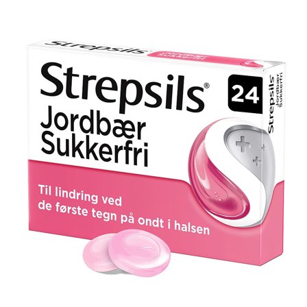 Strepsils Jordbær Sukkerfri, sugetabletter 24 tabl., Medicin & Pleje, Ondt i Halsen, Halspastiller