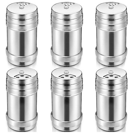6 stk. Rustfrit Stål Salt- og Peberkrydderi med Drejeligt Låg Sukkerkrydderi, Krydderipotte, Krydderi
