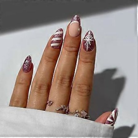 30 stk Sløyfer Virvel Striper Løsnegler Jul Press På Negler Glitterende Lim-på Negler Frcnch Tupp Kunstige Negler