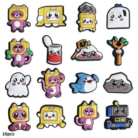 16 st Lankybox Skosmycken Dekoration för DIY Crocs Träskor Sandaler Tillbehör