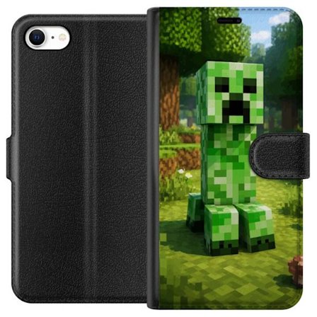 Kompatibelt Plånboksfodral till Apple Apple iPhone 6 Block-baserad Creeper-figur i en grön pixell värld, ikonisk spelillustration för barnrum, gam