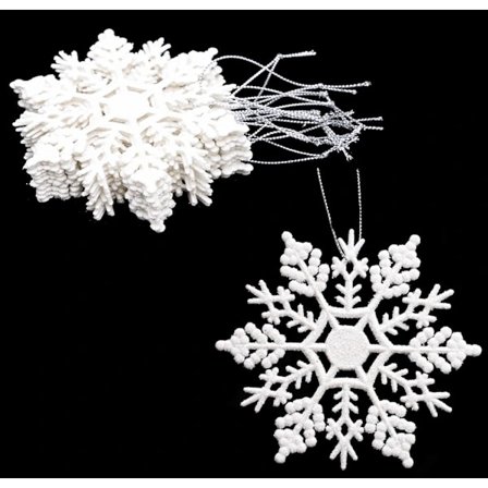 Julepakke med 12 stk. 10 cm glitrende snefnug til ophængning - Juledekorationer (Hvide)