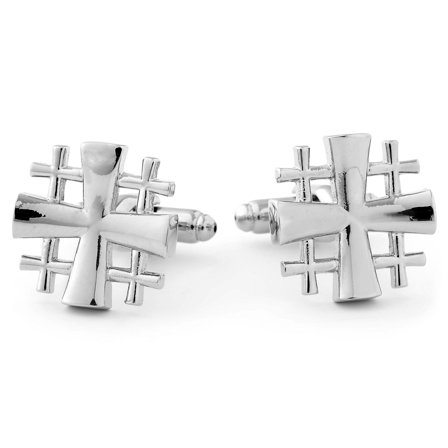 Srebrzyste spinki do mankietów z krzyżykiem i hasztagiem dla mężczyzn