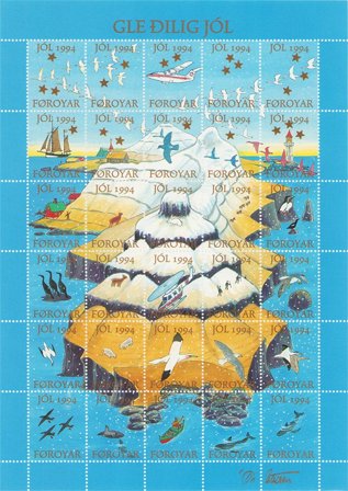 Færøerne - Julemærkeark 1994 - Utakket øvre marginal - Ubrugt eller foldet