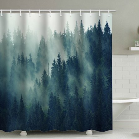 Et sæt (Sort Skov) med 12 kroge Bruseforhæng 3D Digital L