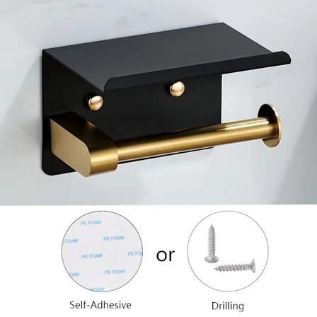 Selvklæbende toiletrulleholder med telefonhylde vægmontering