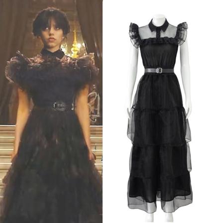 2023 onsdag Addams Cosplay Kostym Klänning Halloween Party W M