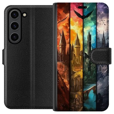 Kompatibel Tegnebogsetui til Samsung Samsung Galaxy S24 Fire magiske slotte i forskellige elementfarver, episk fantasykunst med ild vand luft og mørk