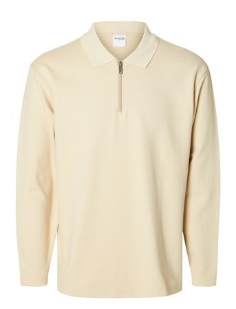 Slhrelaxhank Ls Polo Sweat Tops Polos Long-sleeved Cream Selected Homme