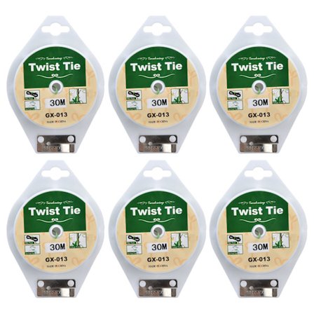 6-pak Grønne Twist Ties 30 Meter Tråd med Klipper til Have Drivhus Plantestøtte