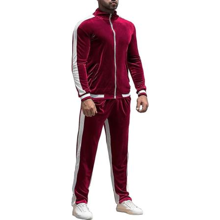 Velour Treningsdress Sweatsuit Fløyel: Herre Jogging Treningsdress 2 Deler Sett Glidelås Genser Jakke Bukser Med Lommer Red Large
