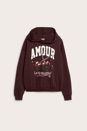 Kappahl | Bluza z kapturem, z nadrukiem | Ciemnoczerwony