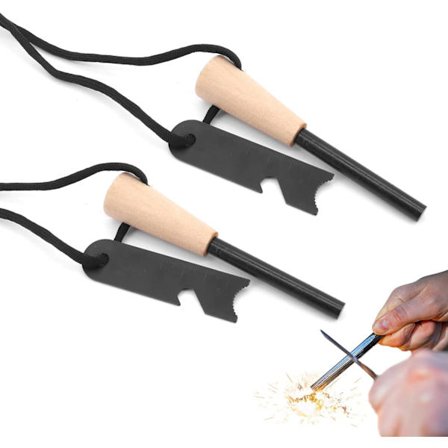 Sæt med 2 Firestones, naturligt optændingssæt, Bushcraft overlevelsesudstyr, Firesteel flint lighter tændstikker kompatible med camping, vandreture