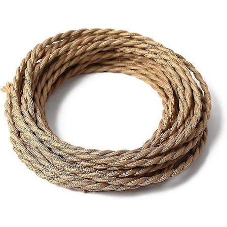 Textilsladd med tygöverdrag, tvinnad - 7,6 meter - Khaki