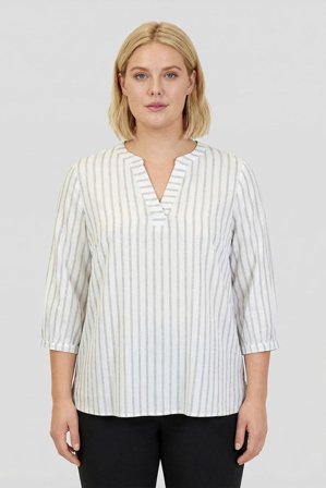 CISO - 3/4 Ærmet Bluse - Off White - Stribet