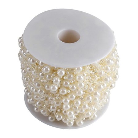 60m/rull 8+3mm Kunstige Perler DIY Ornamenter Perlegardin Bryllup Festival Festdekor Beige