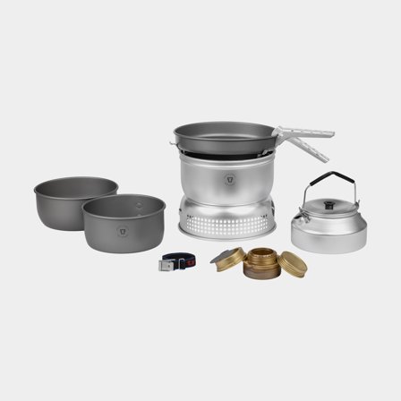 Spritbrænder / stormkøkken Trangia 25 Large, 1000 W + 2 gryder, 1 stegepande i HA / hårdanodiseret aluminium + vindskærm i UL / UltraLight-aluminium +
