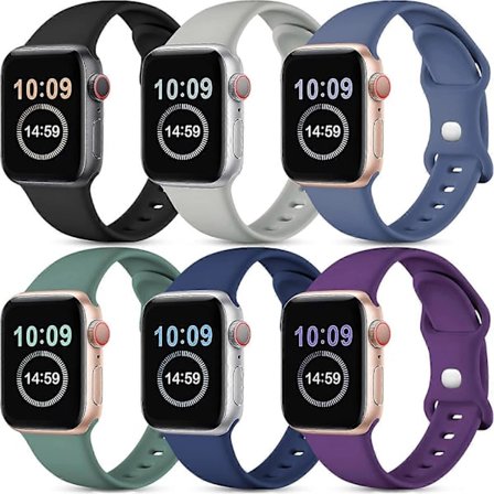 [6-pack] Kompatibla med Apple Watch-band 45 mm 44 mm 42 mm 41 mm 40 mm 38 mm, Mjuka silikonarmband för sport, ersättningsband kompatibla med iWatch 