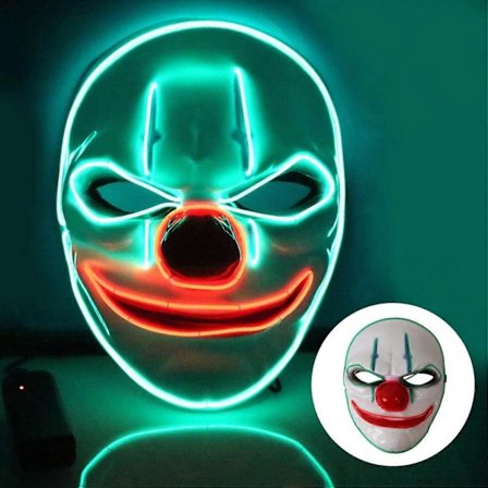 Halloween maske, LED maske med 3 flash tilstande klovn maske til børn mand kvinde, jul, karneval