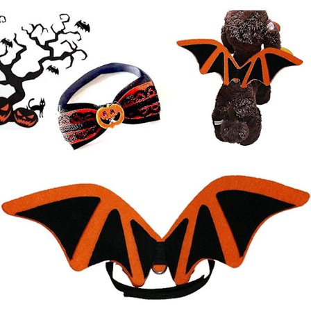 Fladdermusvingar för hund och katt, husdjursfladermussvingar, Halloween-husdjursfladermussdräkt med pumpafluga, hund- och kattkläder