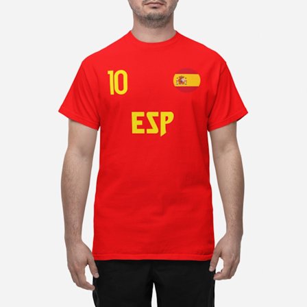 Spanien landslag t-shirt i röd med ESP & 10 fotboll eurovision