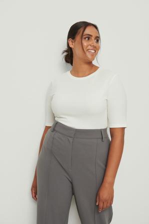 NA-KD Basic Haut côtelé à col rond recyclé - Tops - OffBlanc - EU 48