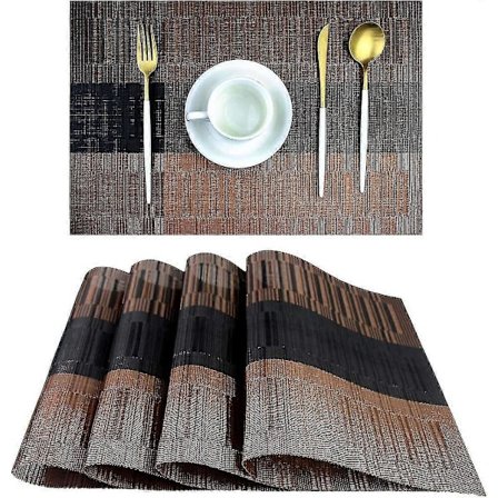 Pöytätabletit, kestävät pöytätabletit ruokapöytään, pestävät kudotut vinyyliset keittiötabletit, 4 kpl (ruskea)