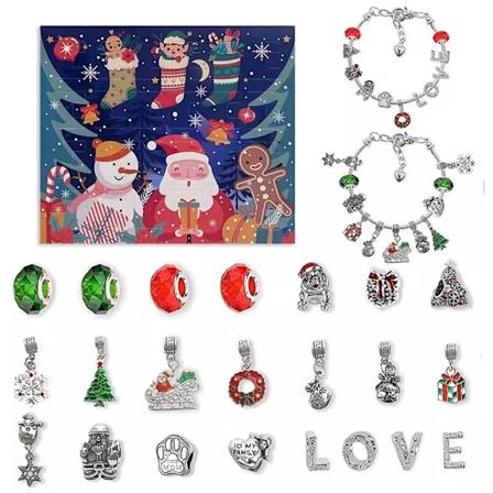 2024 Ny Jul Adventskalender DIY Armbånd Blind Box Smykker 24 Dagers Nedtelling Adventskalender Xmas Smykkegave til Jenter Xmas Gift 2