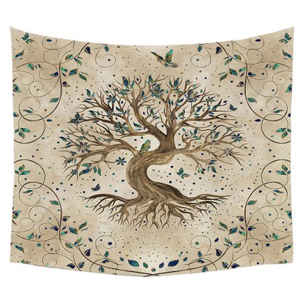 1 stk. vægtæppe vægophæng boheme hippie livets træ kunst d