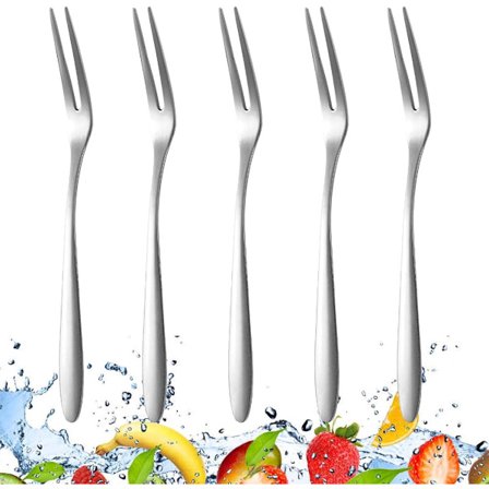 5-pak Sneglegafler - Mini frugtgafler i rustfrit stål - Mini dessertgafler - Sølv