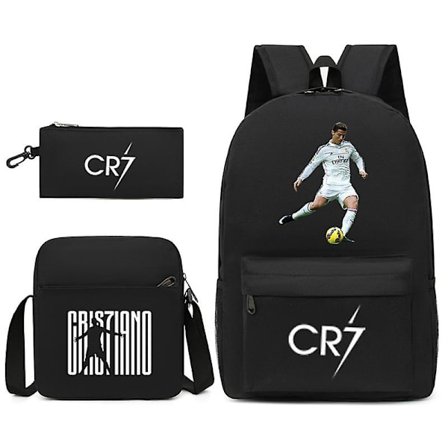 Fotbollsstjärna C Ronaldo Cr7 ryggsäck med printed runt studenten Tredelad ryggsäck. Black 2
