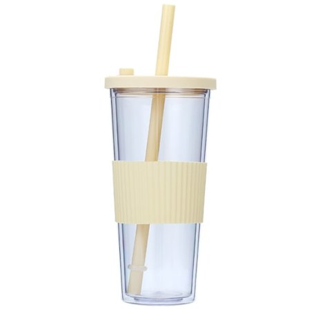 Dubbelväggiga plastglas med lock och sugrör