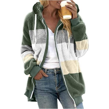 Hooded jacka dam teddy fleece kappa övergångsjacka med huva med fickor dragkedja höst vinter plyschjacka fleecejacka vinter M