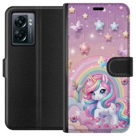 Kompatibel Tegnebogsetui til OnePlus Nord N300 Magisk enhjørning med regnbue manke, stjerner og sommerfugle mod en pastelfarvet himmel med skyer