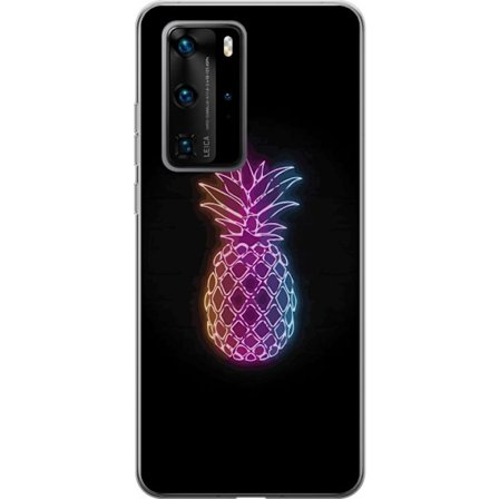 Kompatibelt Mobilskal till Huawei Huawei P40 Pro Neonillustration av ananas i färgglatt ljus mot svart bakgrund